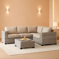 Beige 6 Piece Wicker Patio Sofa Set With Thick Cushions