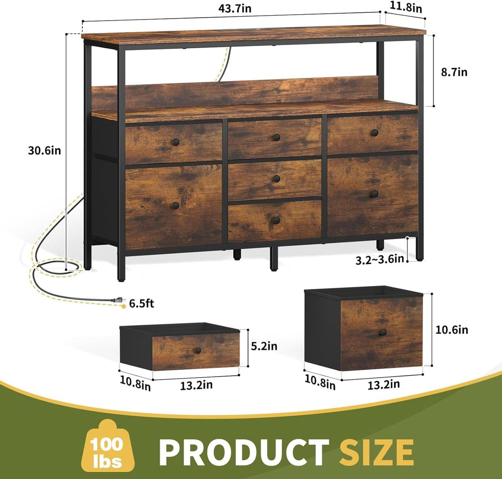 LED TV Stand With 7 Fabric Drawers And Charging Station