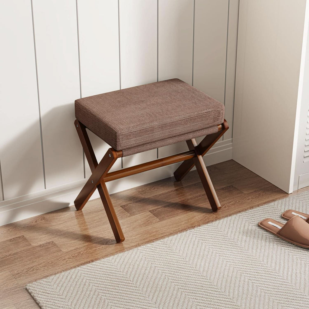 Espresso Brown Foldable Bamboo Footstool Dense Foam