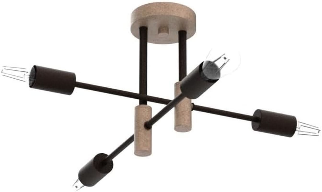 Oak And Black Farmhouse 4 Light Sputnik Chandelier