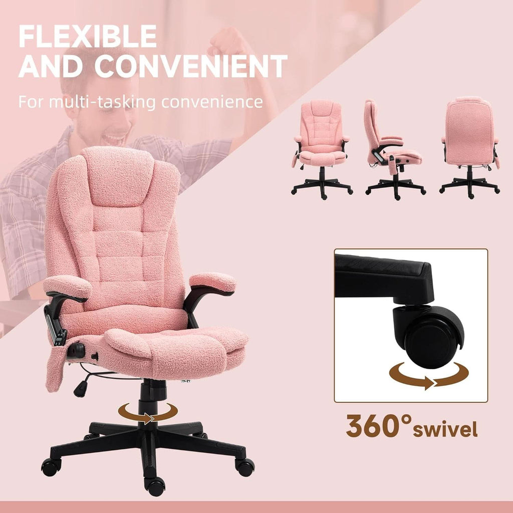 Pink Velvet Heated Massage Office Chair With Reclining Back