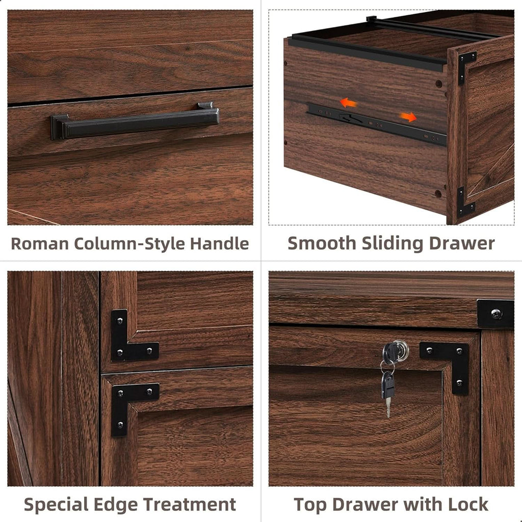 2 Drawer Farmhouse Lateral Filing Cabinet With Lock In Brown For Home Office Legal Letter A4 F4 Sizes