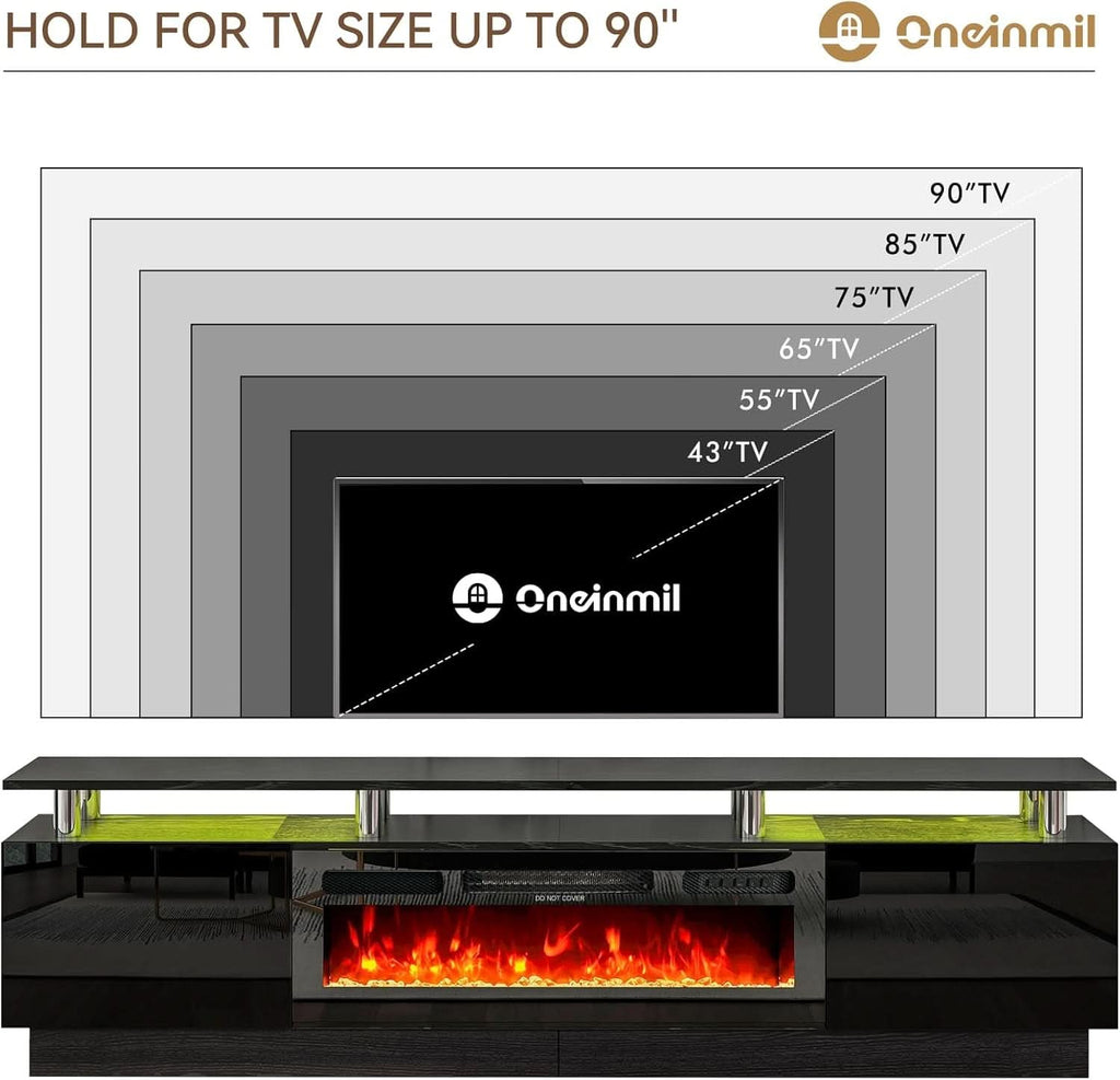 80 Inch Electric Fireplace TV Stand For TVs Up To 90 Inches Black