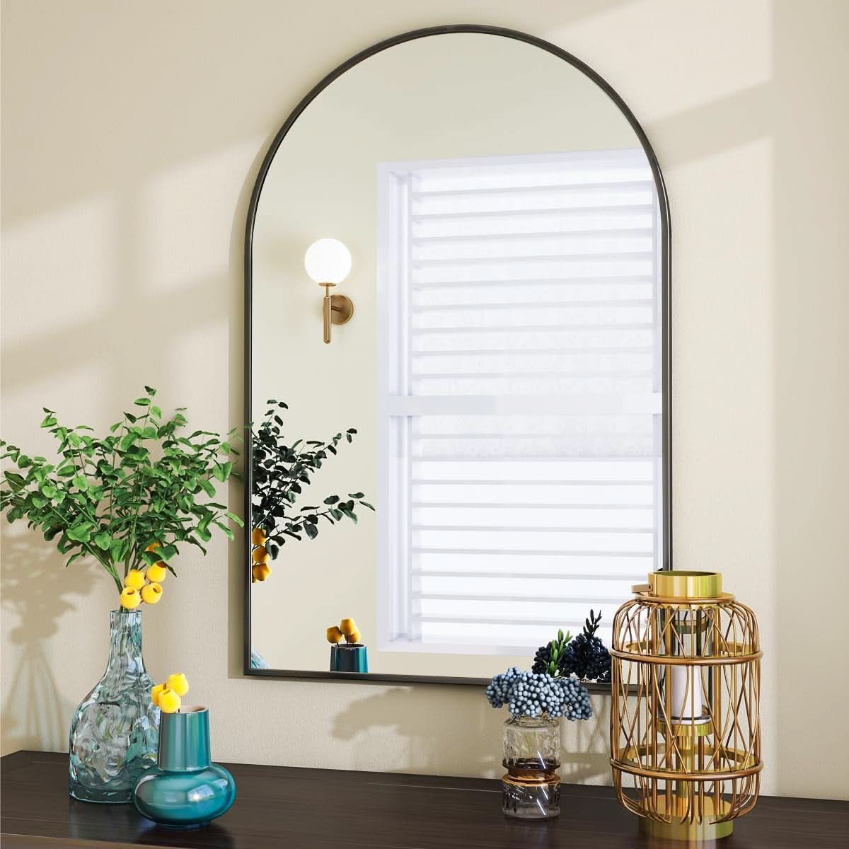 Arched Wall Mirror 24x36 Black Frame Wall Mounted Vanity