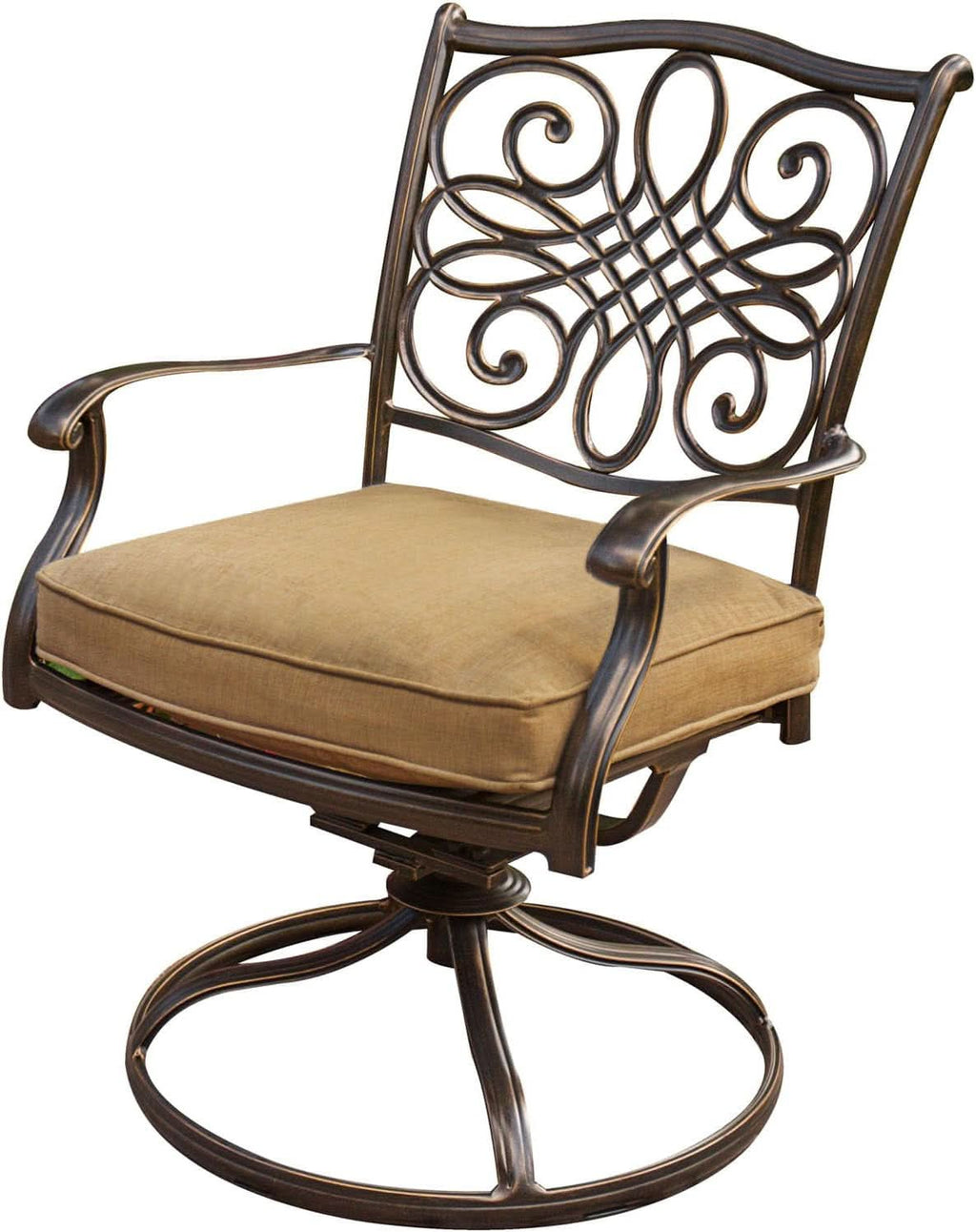7 Piece Patio Dining Set 6 Swivel Chairs Tan Cushions 38x72