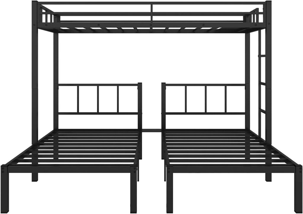 Triple Bunk Bed For 3 With Guardrails And Integrated Ladder