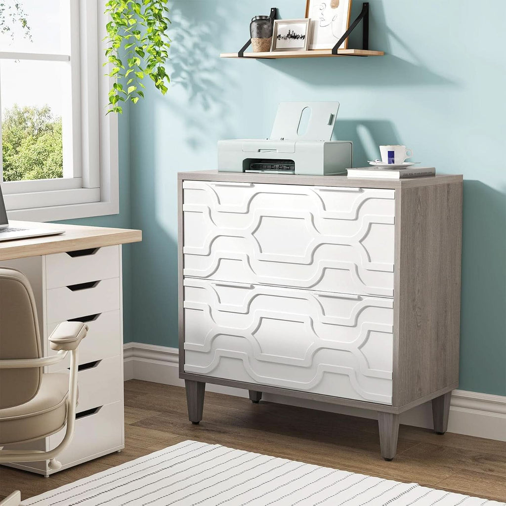 Two Drawer Lateral File Cabinet White And Gray For A4 Letter Legal Size Files Printer Stand