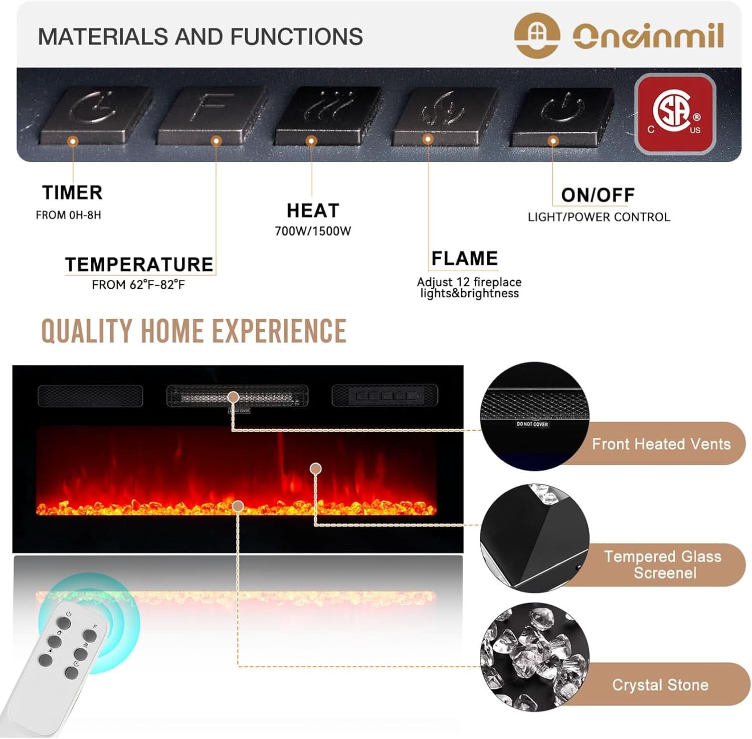 80 Inch Electric Fireplace TV Stand For TVs Up To 90 Inches Black