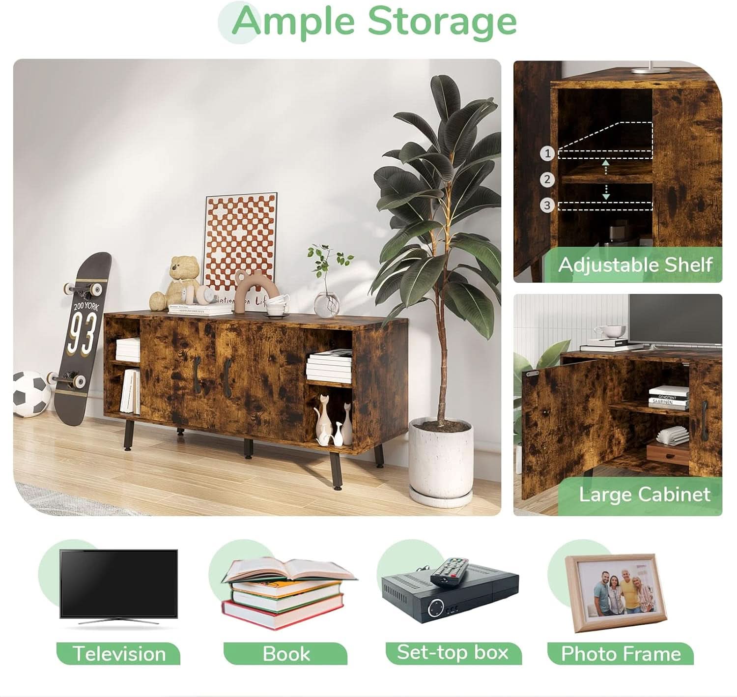 Modern TV Stand For 50Inch TV With Adjustable Shelves