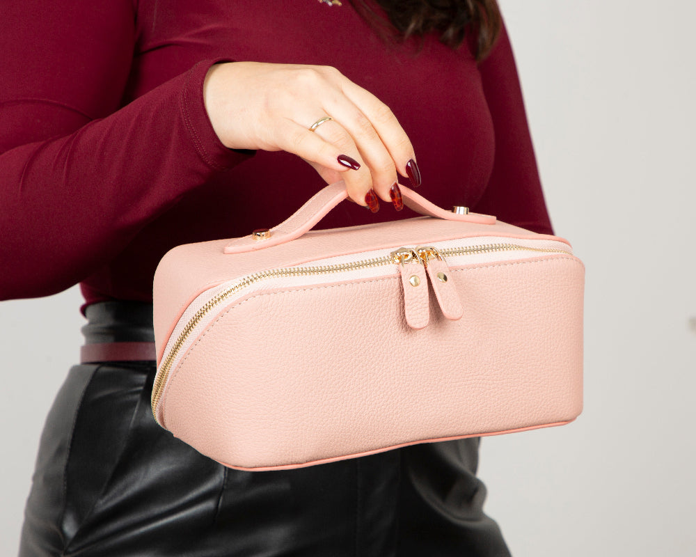 Ella Leather Makeup Bag – Genuine Leather Toiletry & Cosmetic Bag for Women for Travel Elegance | Minimal & Handcrafted