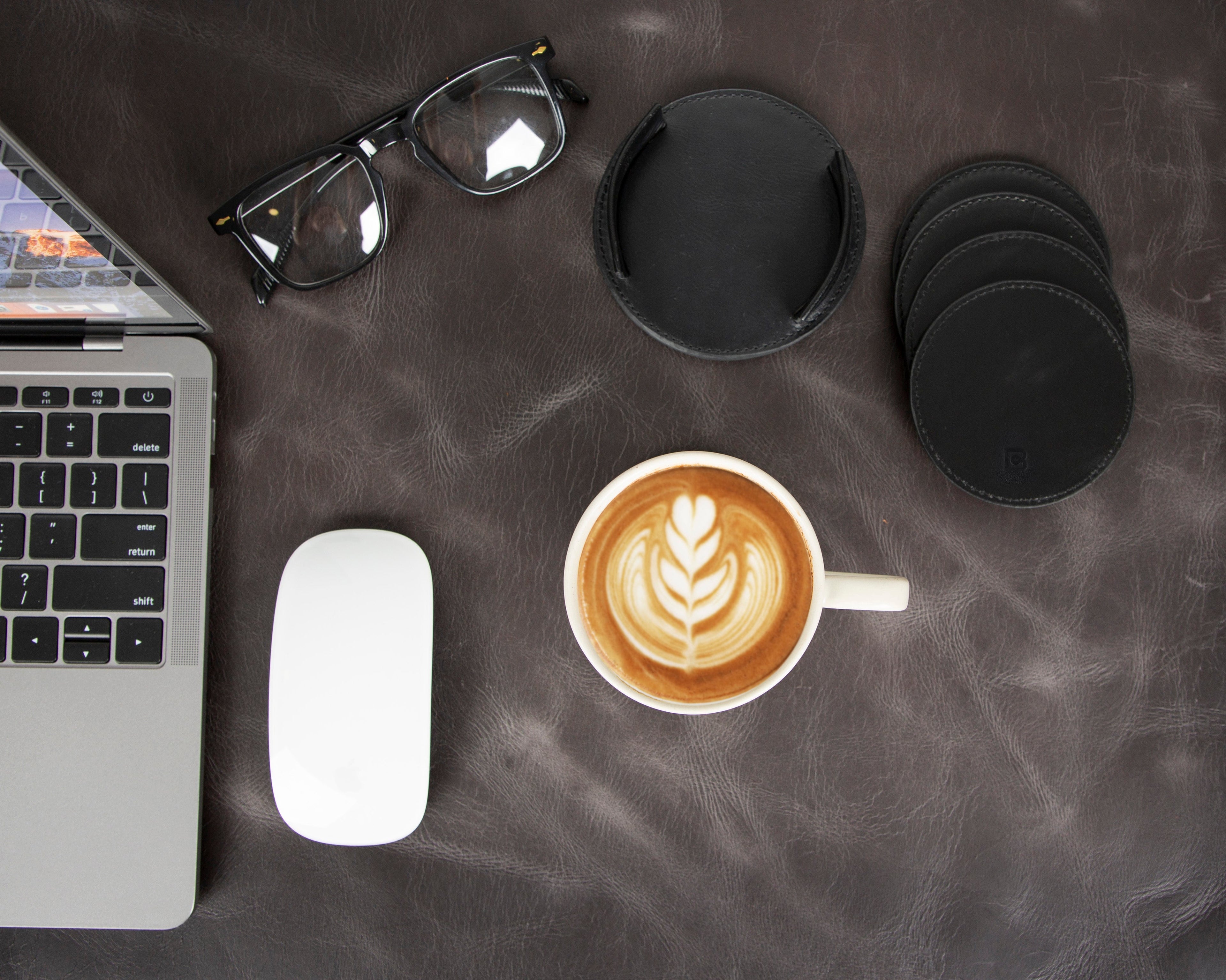 Divine Cup Leather Coaster Set