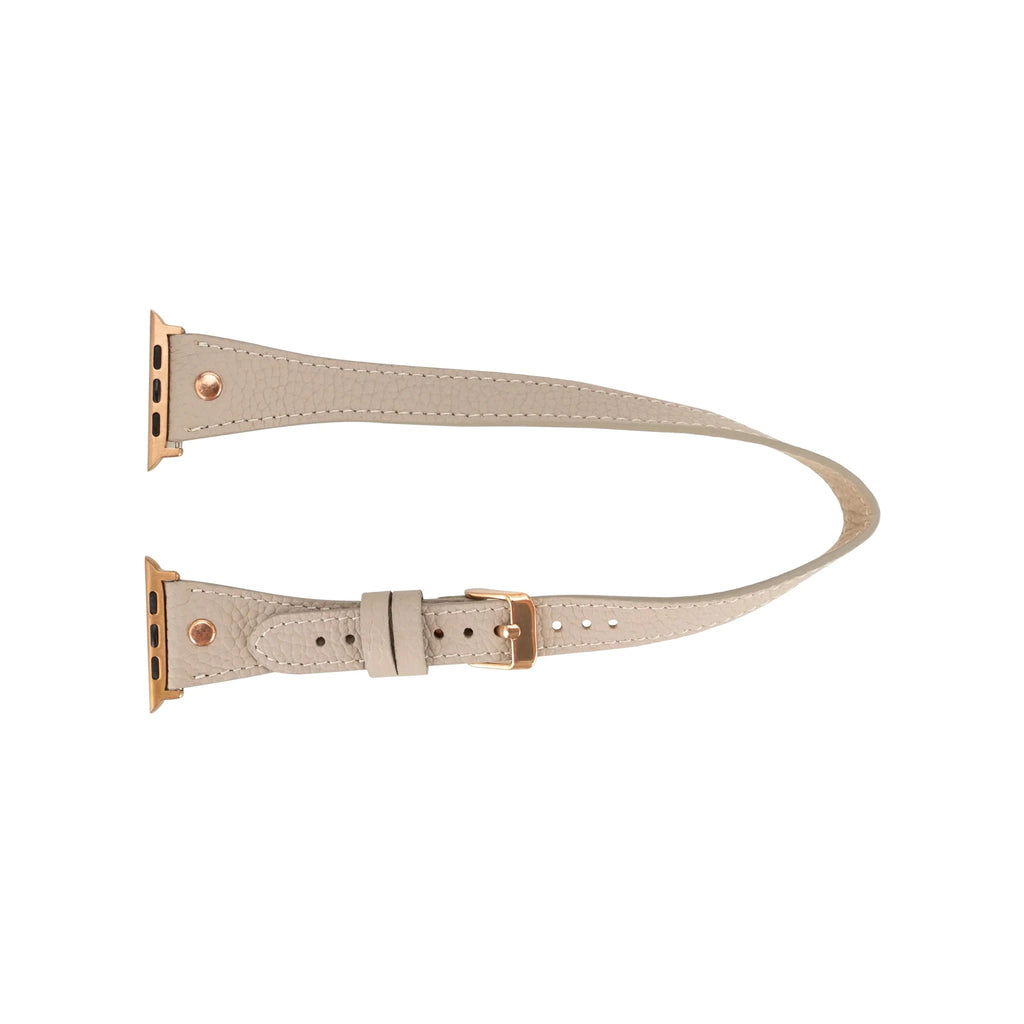 Hector Double Tour Leather Apple Watch Band with Rose Gold Trok