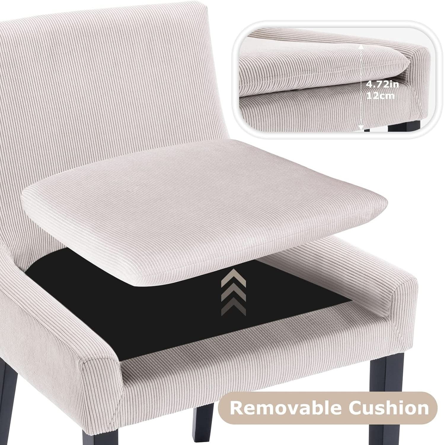 Beige Corduroy Upholstered Dining Chairs Set Of 2 With Wood Legs