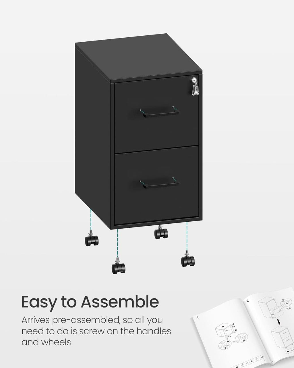 Matte Black Locking File Cabinet 17.7 X 14.4 X 25.4 Inches