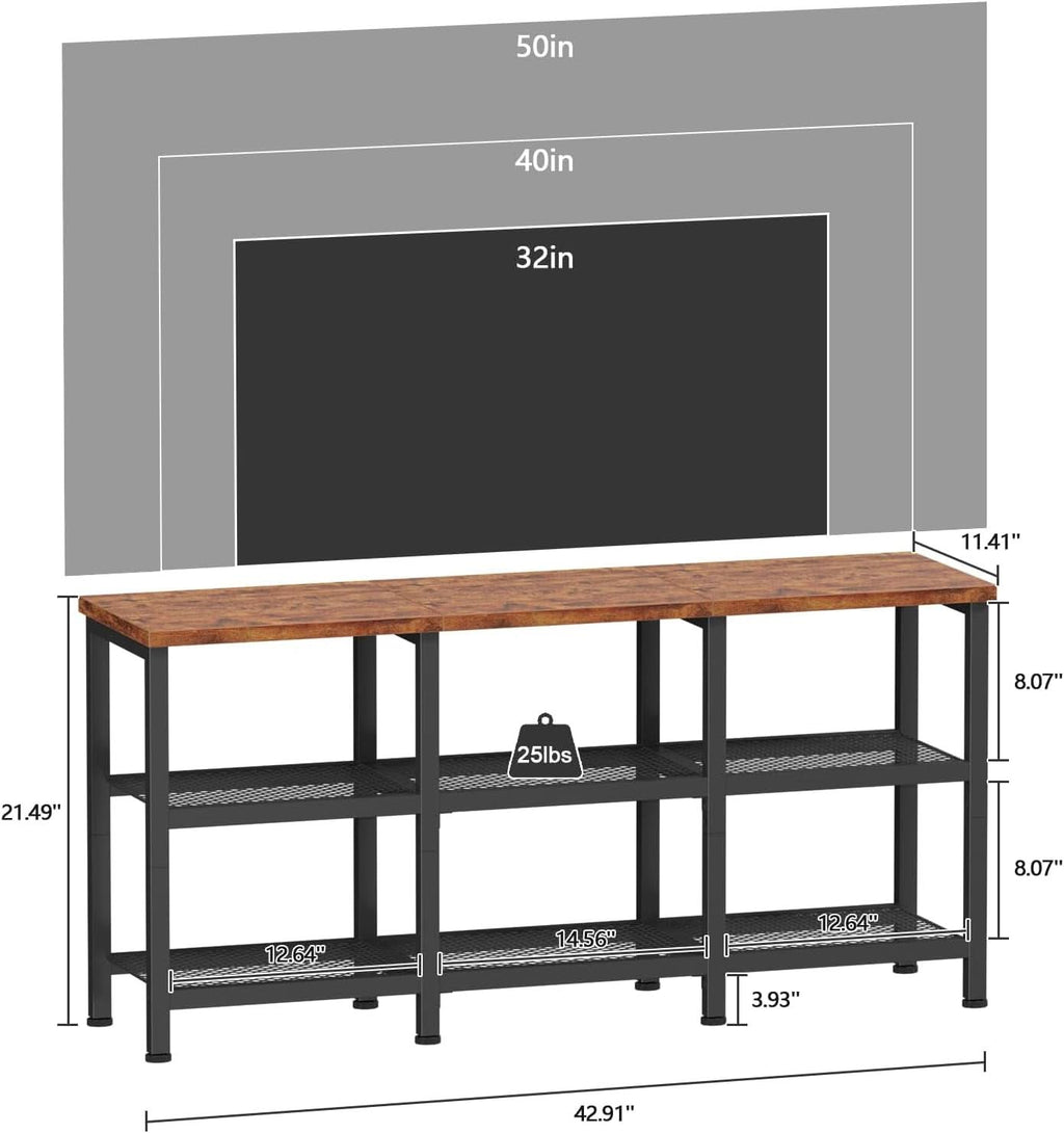 Rustic Brown TV Stand With 3 Tier Storage For 50 Inch TVs