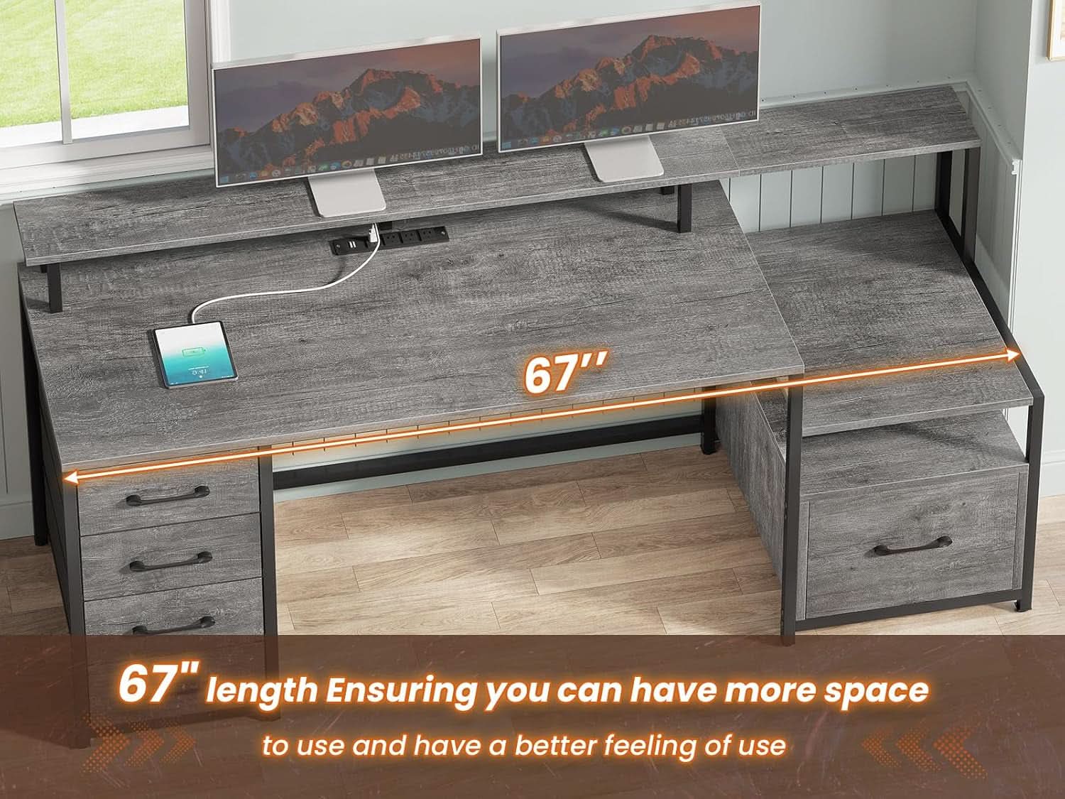 66 Inch Home Office Desk With File Drawer For Computer