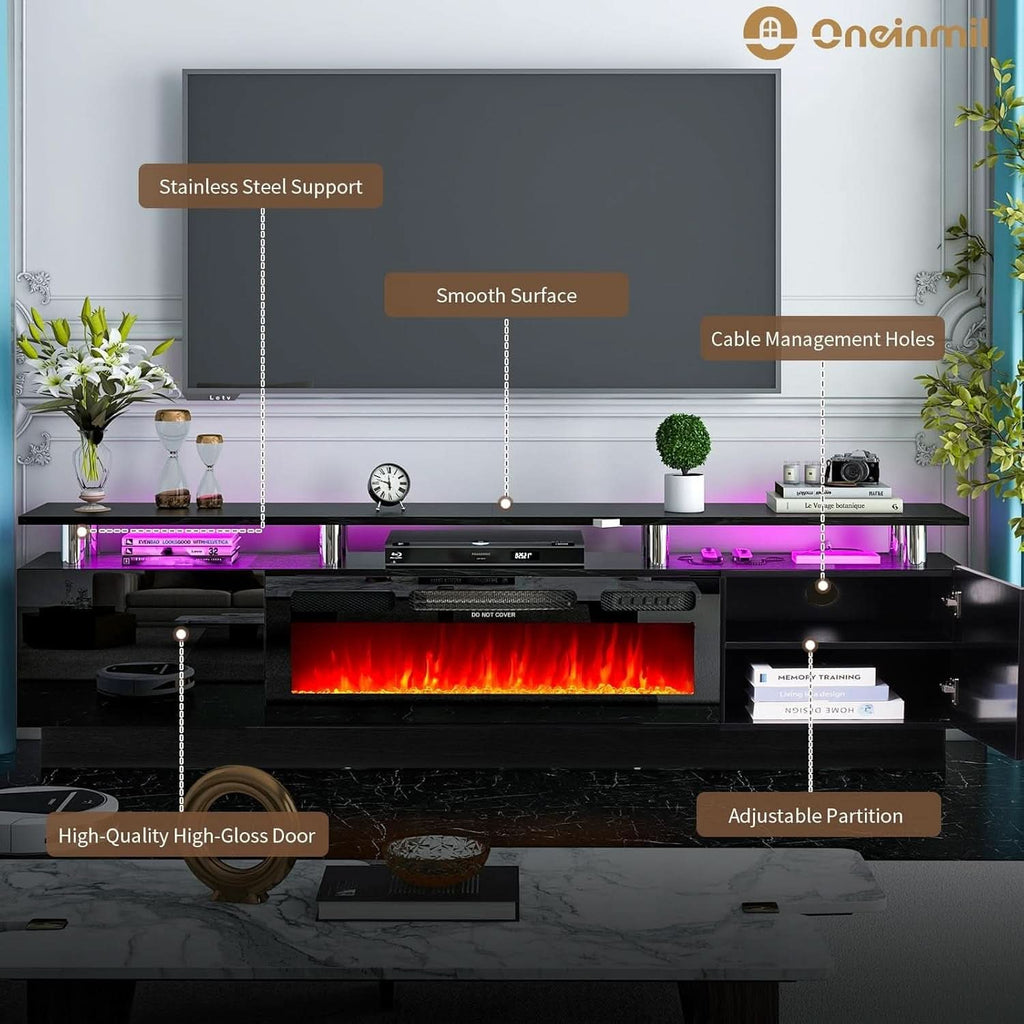 80 Inch Electric Fireplace TV Stand For TVs Up To 90 Inches Black