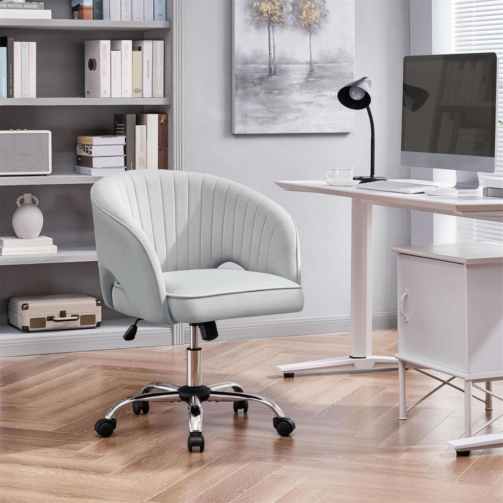 Home Office Chair With Tufted Barrel Back Light Gray