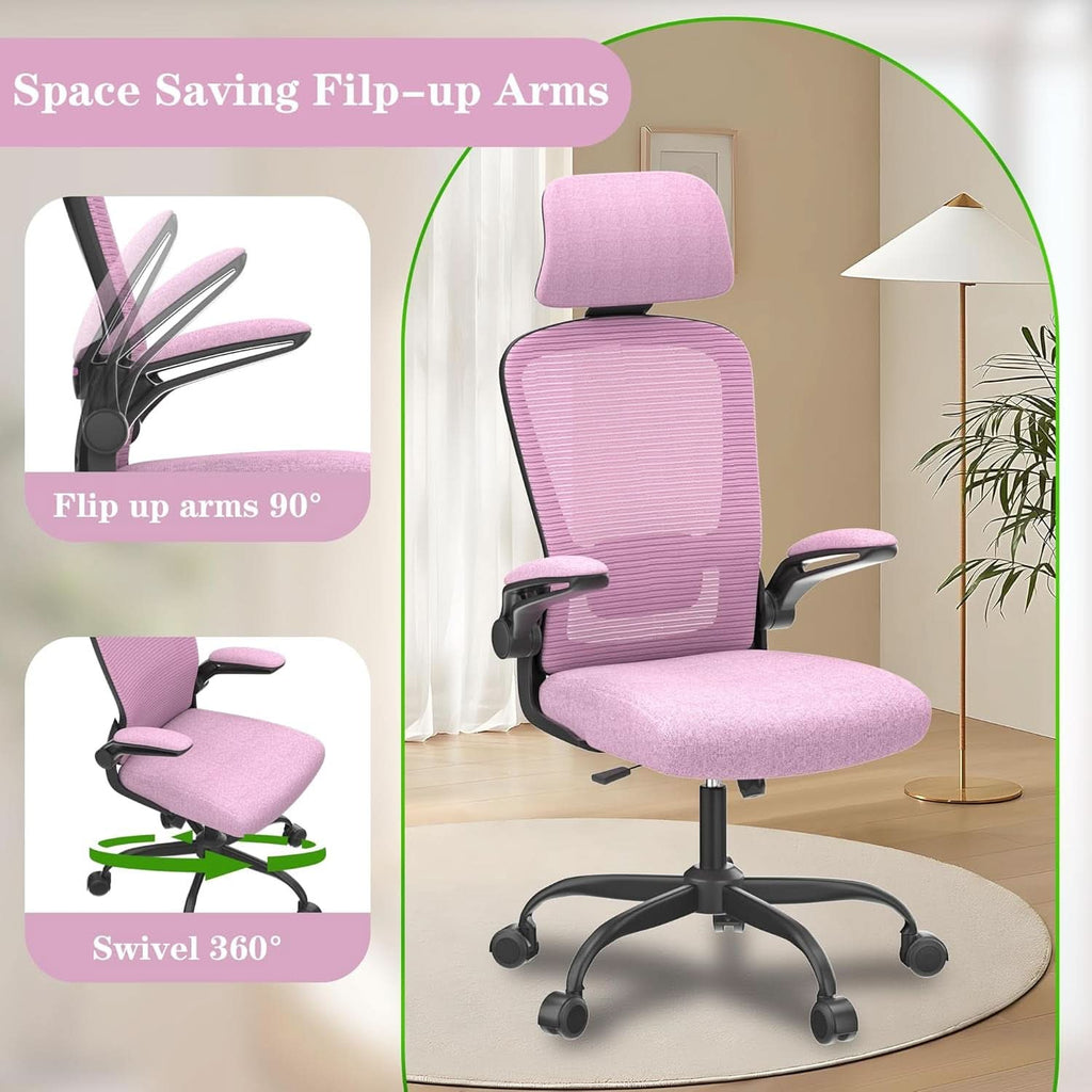 Ergonomic Mesh Office Chair With Light Purple Headrest