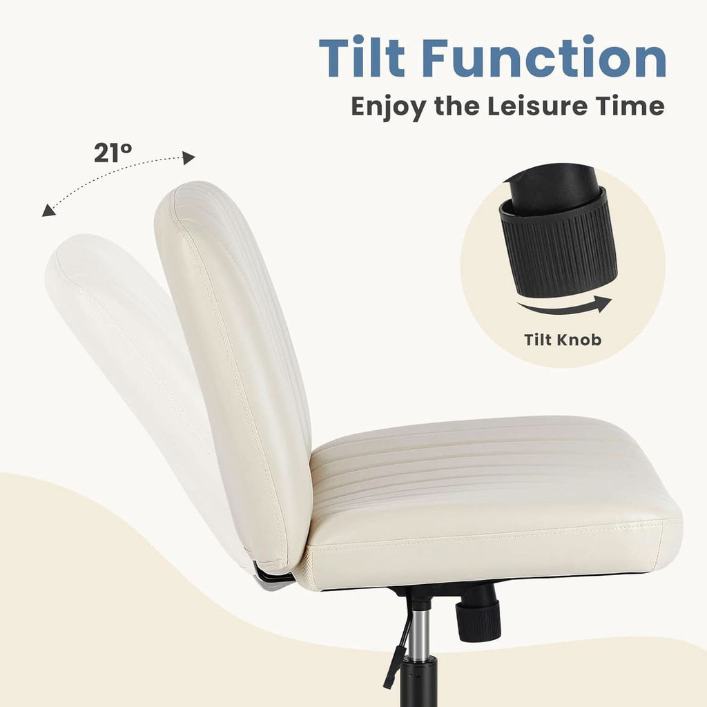 Cream Leather Swivel Task Chair With Dual Purpose Base
