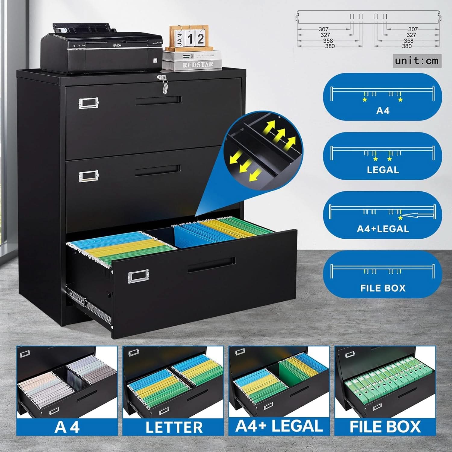 Lateral File Cabinet With Lock 3 Drawer For Legal Letter A4