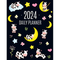 Cow Planner 2024: Cute 2024 Daily Organizer: January-December (12 Months) Pretty Farm Animal Scheduler With Calves, Moon & Hearts - Paperback