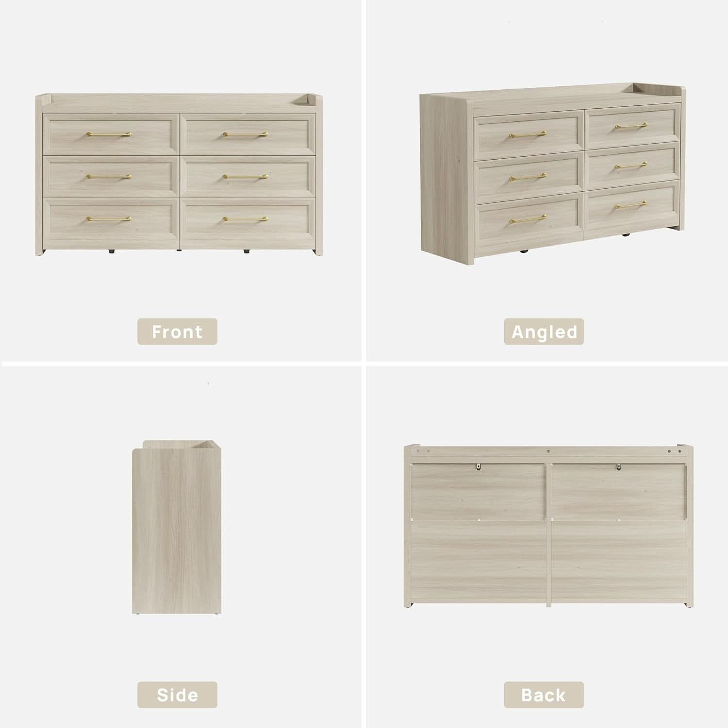 56InchExtraWideGreyOakDresser With LargeStorage Drawers