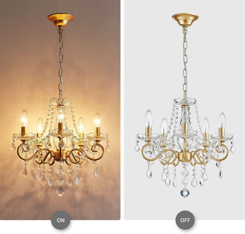 Gold Mini Crystal Chandelier With Five Bulbs Living Room