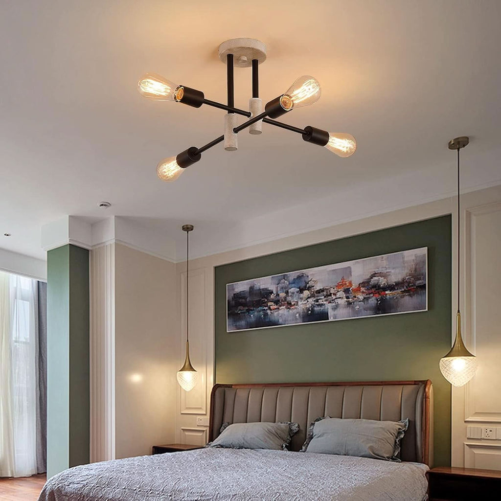 Oak And Black Farmhouse 4 Light Sputnik Chandelier
