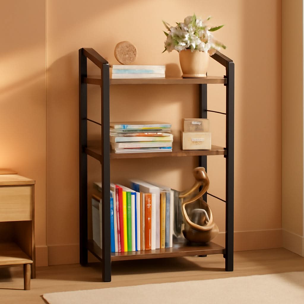 3 Tier Wooden Bookshelf With Edge Protection Vintage Brown