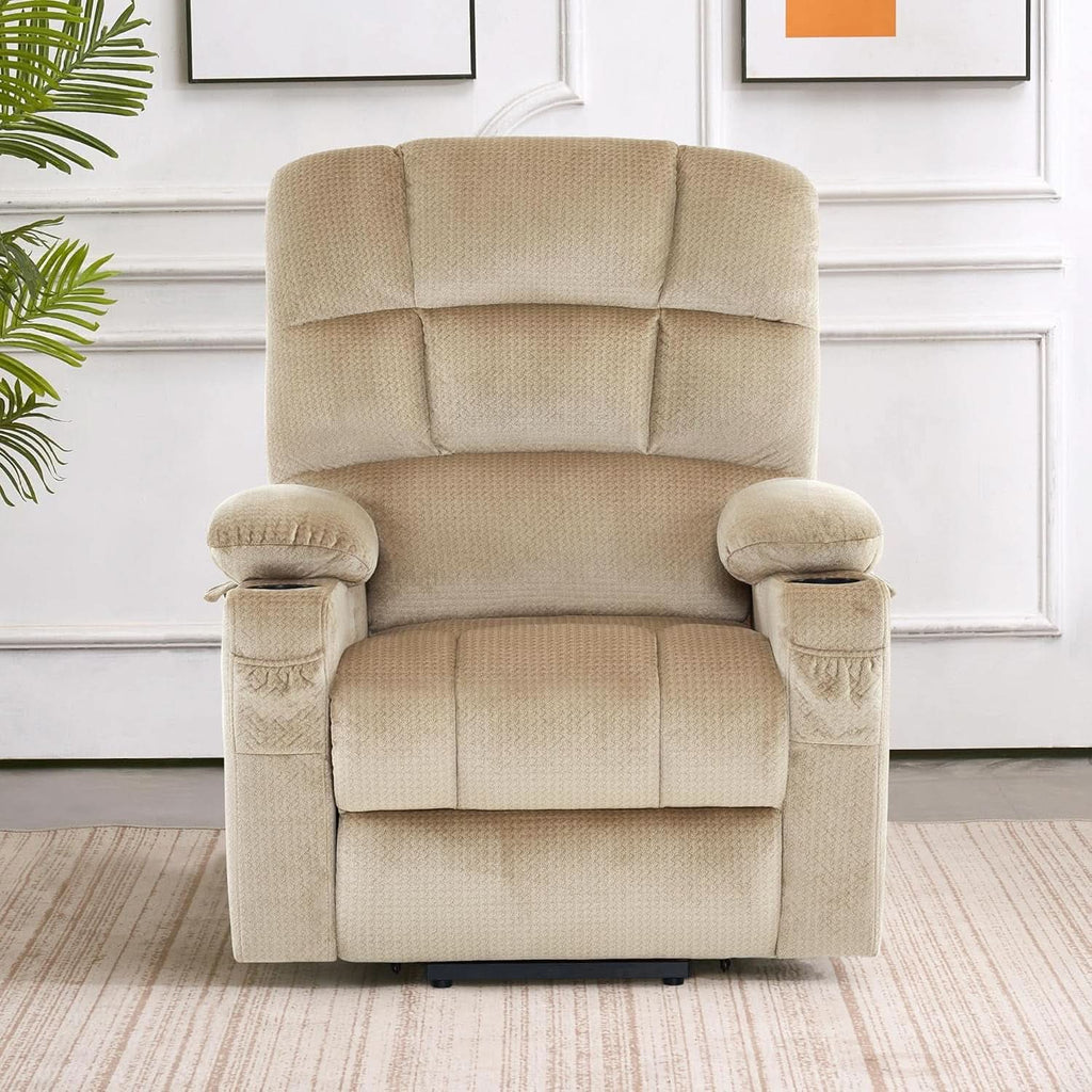 Dual Motor Power Lift Recliner Chair With Massage And Heat Beige Fabric Medium