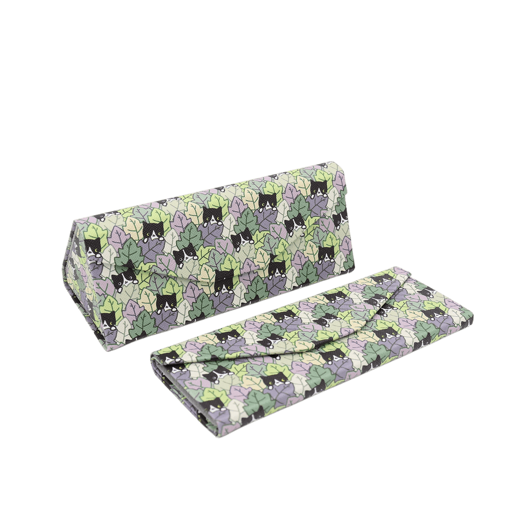 Cat Hide and Seek Print Glasses Case - Vegan Leather Magic Folding Hard Case