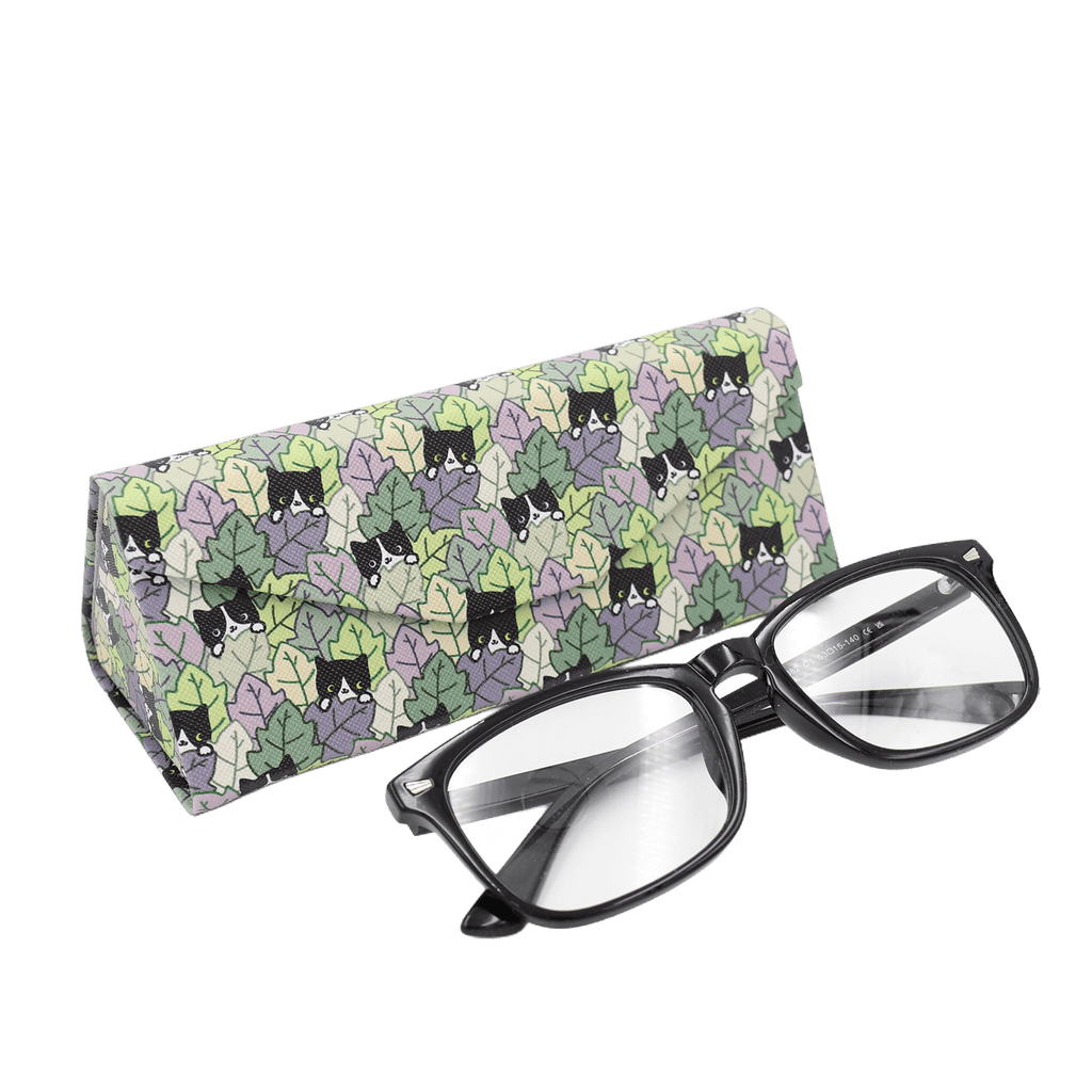 Cat Hide and Seek Print Glasses Case - Vegan Leather Magic Folding Hard Case