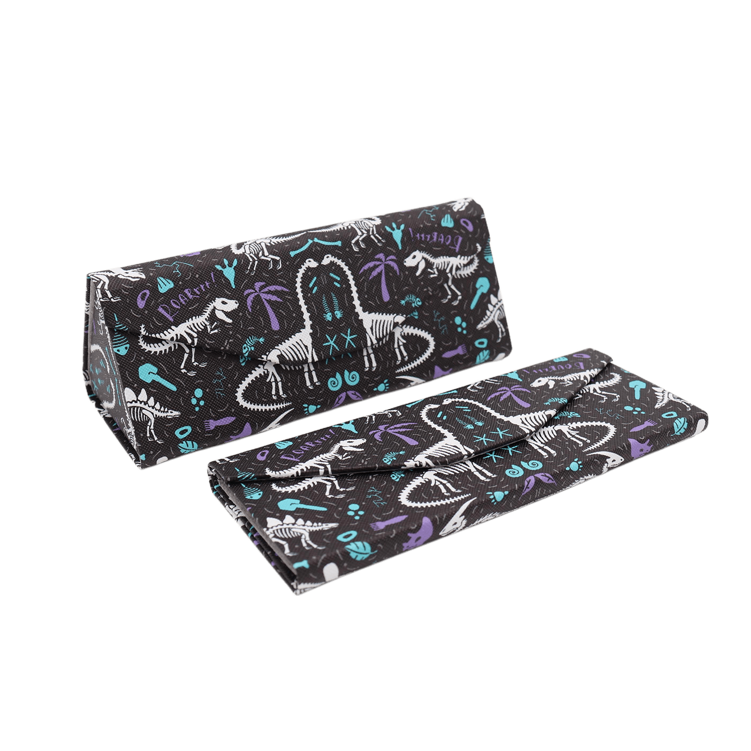 Dinosaur Fossils Print Glasses Case - Vegan Leather Magic Folding Hard Case