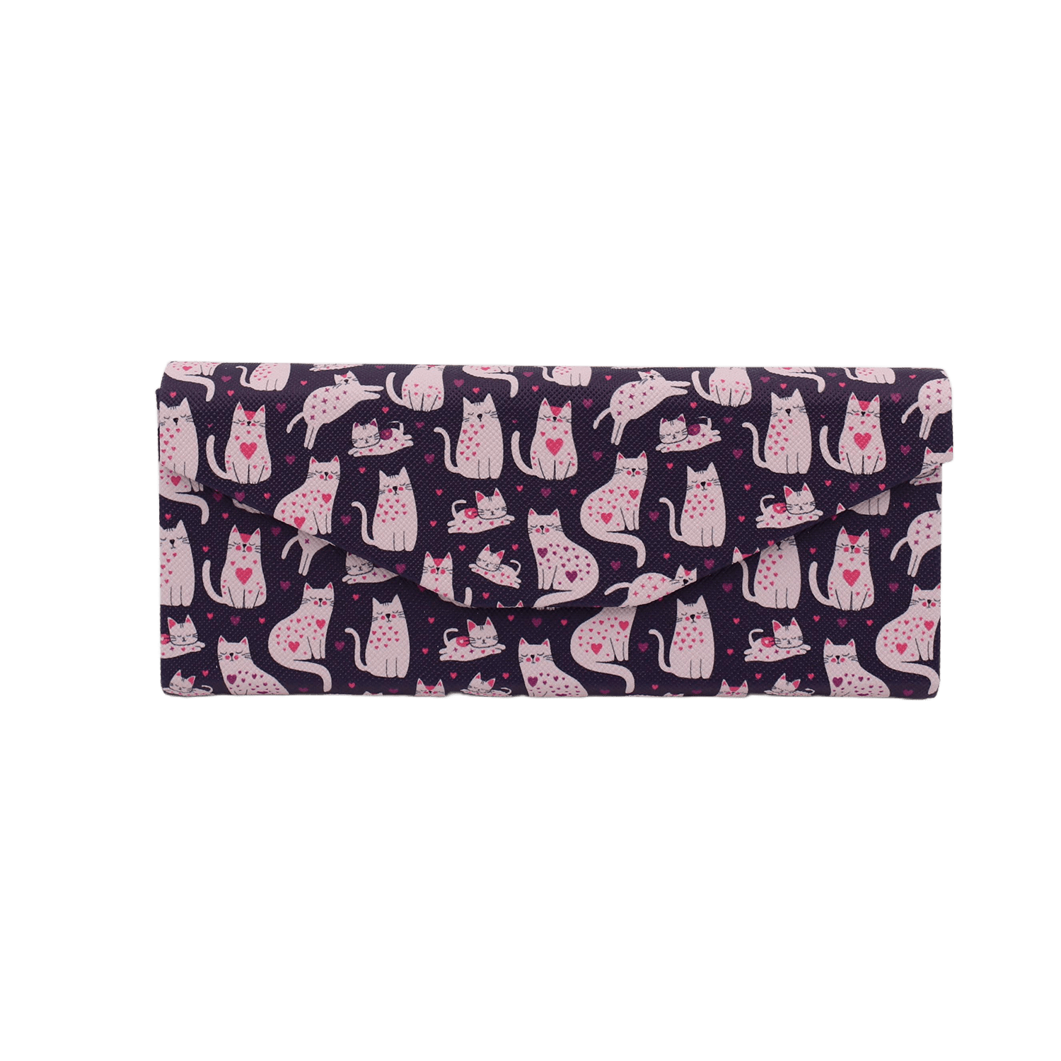 Lovely Cat Print Glasses Case - Vegan Leather Magic Folding Hard Case