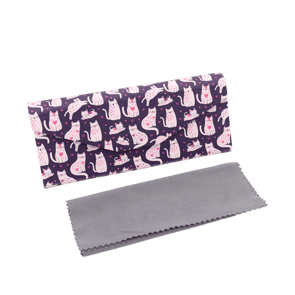 Lovely Cat Print Glasses Case - Vegan Leather Magic Folding Hard Case
