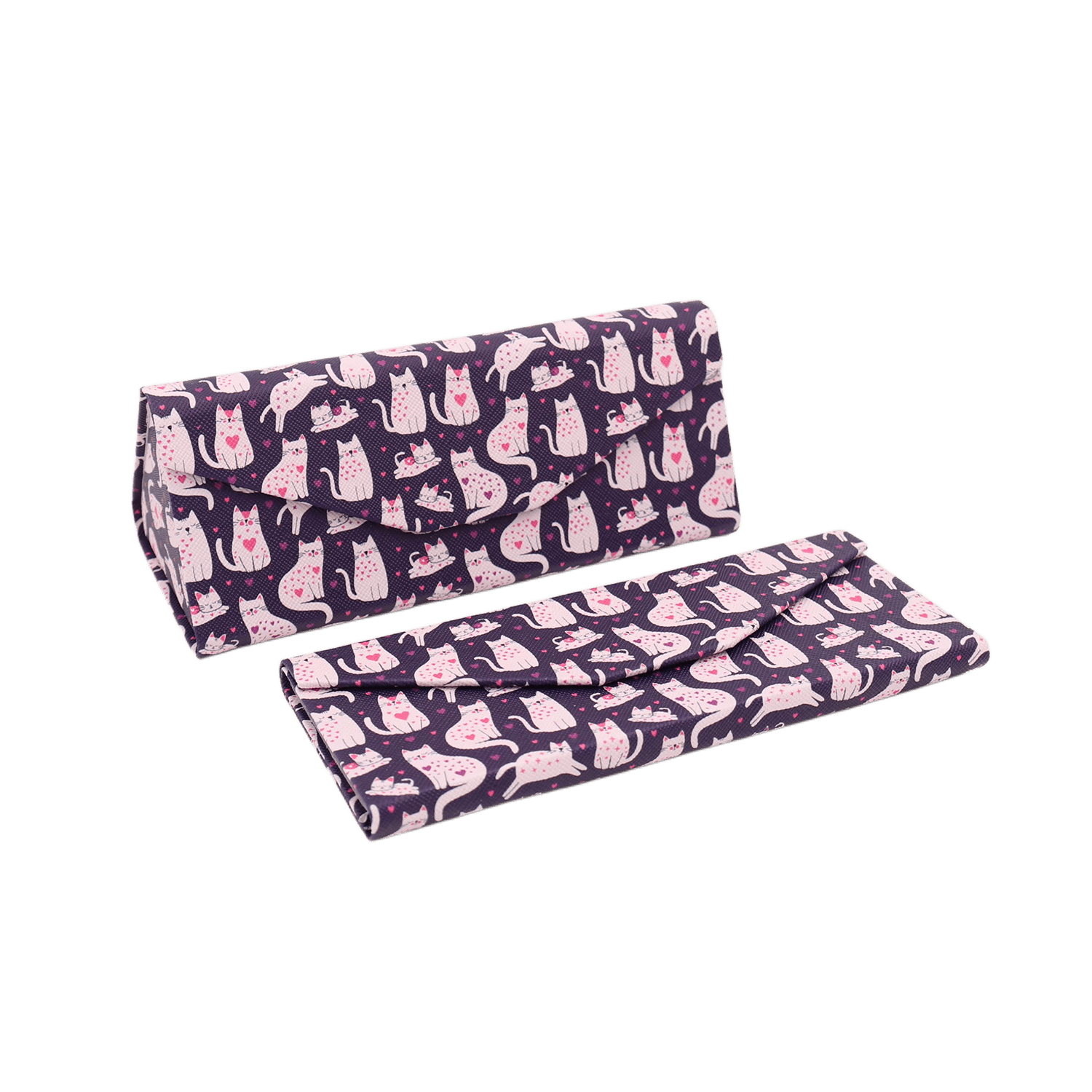 Lovely Cat Print Glasses Case - Vegan Leather Magic Folding Hard Case