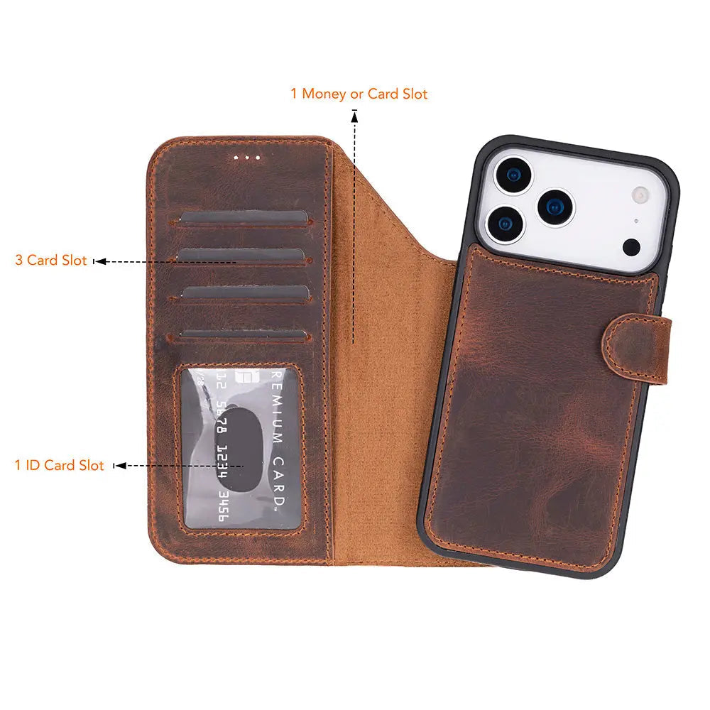 iPhone 17 Pro Max Leather Wallet Case Detachable RFID MagSafe – Magic Series