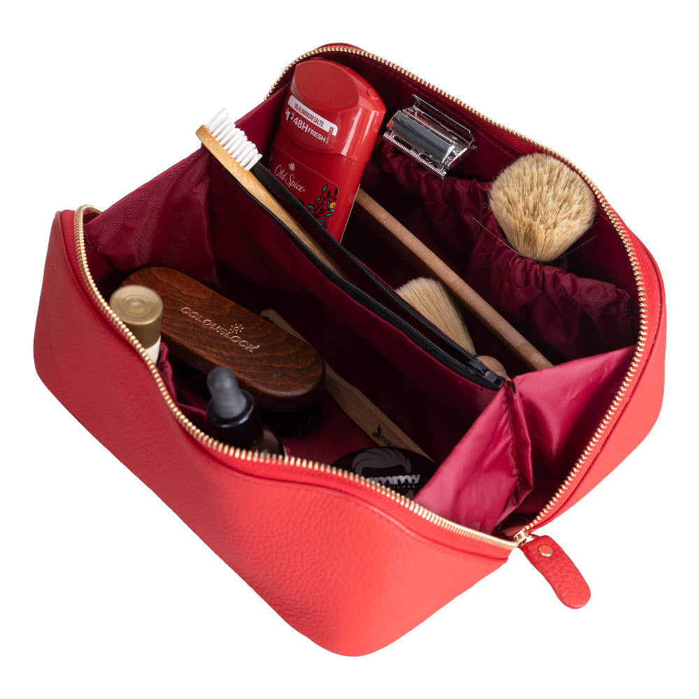 Ella Leather Makeup Bag – Genuine Leather Toiletry & Cosmetic Bag for Women for Travel Elegance | Minimal & Handcrafted
