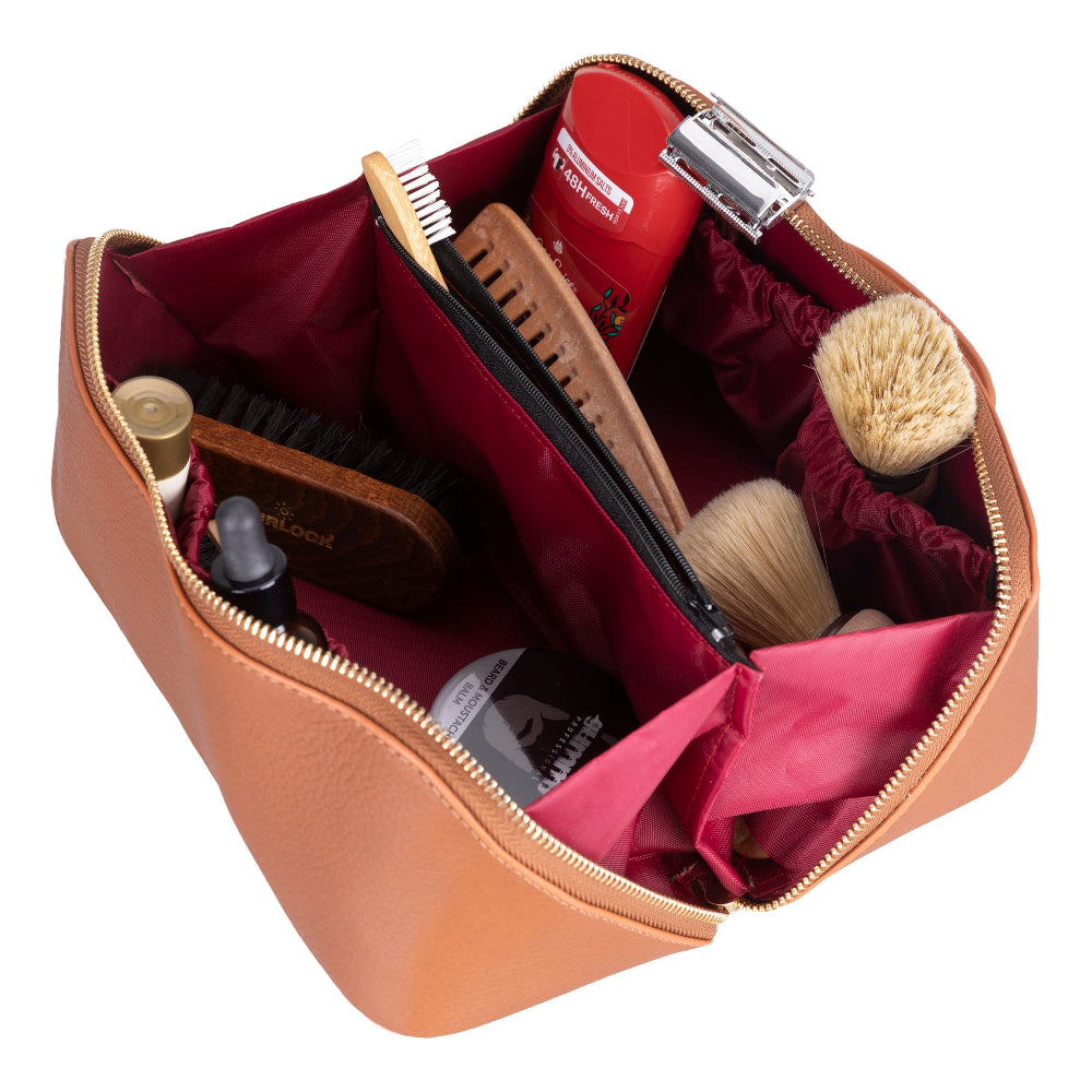 Ella Leather Makeup Bag – Genuine Leather Toiletry & Cosmetic Bag for Women for Travel Elegance | Minimal & Handcrafted