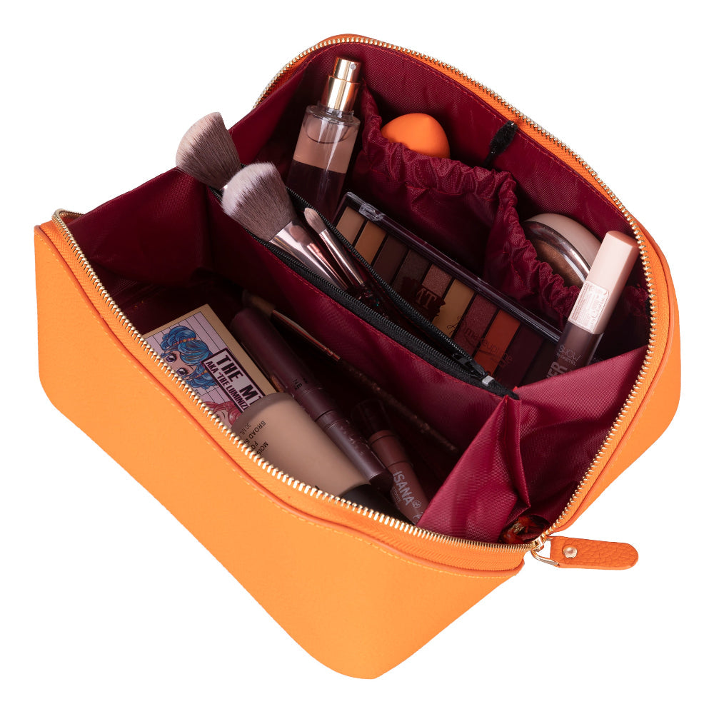 Ella Leather Makeup Bag – Genuine Leather Toiletry & Cosmetic Bag for Women for Travel Elegance | Minimal & Handcrafted