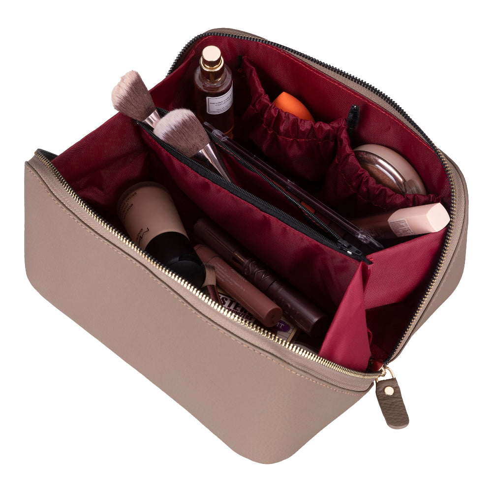 Ella Leather Makeup Bag – Genuine Leather Toiletry & Cosmetic Bag for Women for Travel Elegance | Minimal & Handcrafted