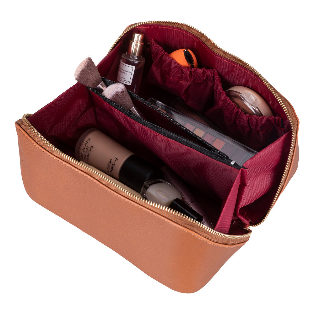Ella Leather Makeup Bag – Genuine Leather Toiletry & Cosmetic Bag for Women for Travel Elegance | Minimal & Handcrafted