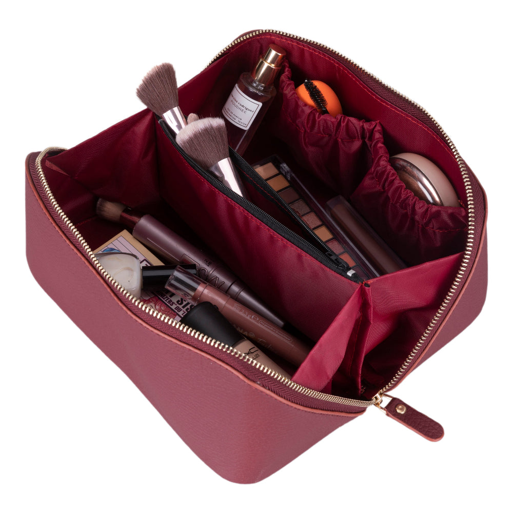 Ella Leather Makeup Bag – Genuine Leather Toiletry & Cosmetic Bag for Women for Travel Elegance | Minimal & Handcrafted