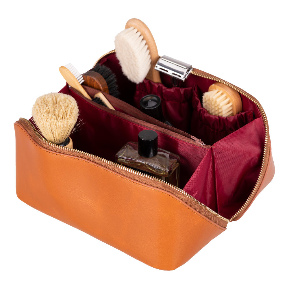 Ella Leather Makeup Bag – Genuine Leather Toiletry & Cosmetic Bag for Women for Travel Elegance | Minimal & Handcrafted