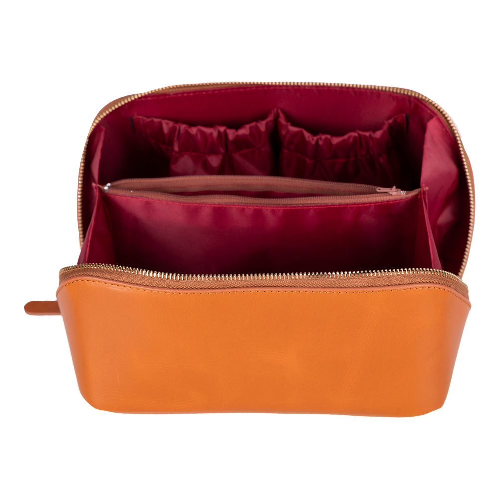 Ella Leather Makeup Bag – Genuine Leather Toiletry & Cosmetic Bag for Women for Travel Elegance | Minimal & Handcrafted
