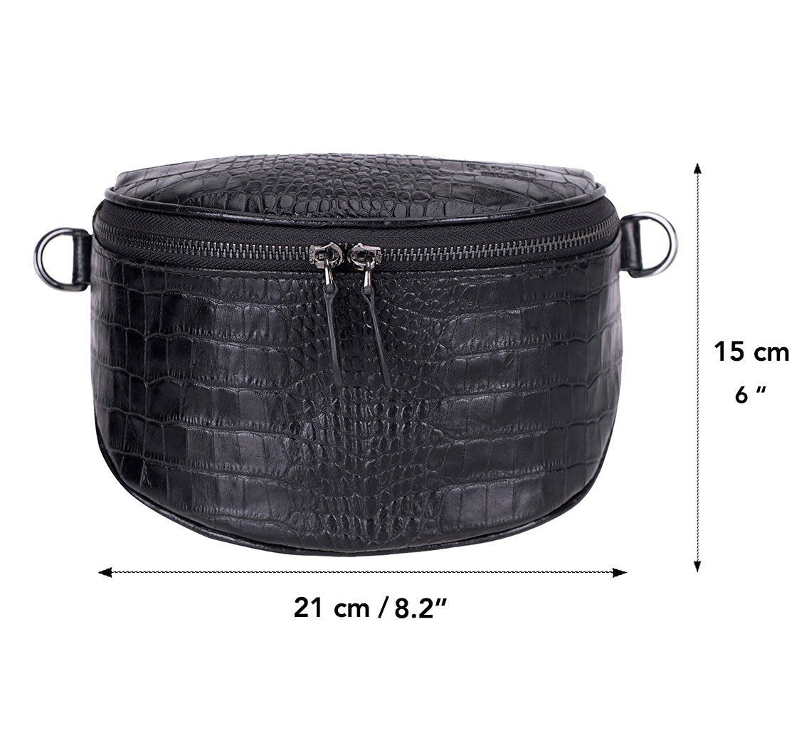 Alora Leather Bag – Croc-Embossed Leather Men & Women Crossbody & Belt Bag for Everyday Elegance | Minimal & Handcrafted
