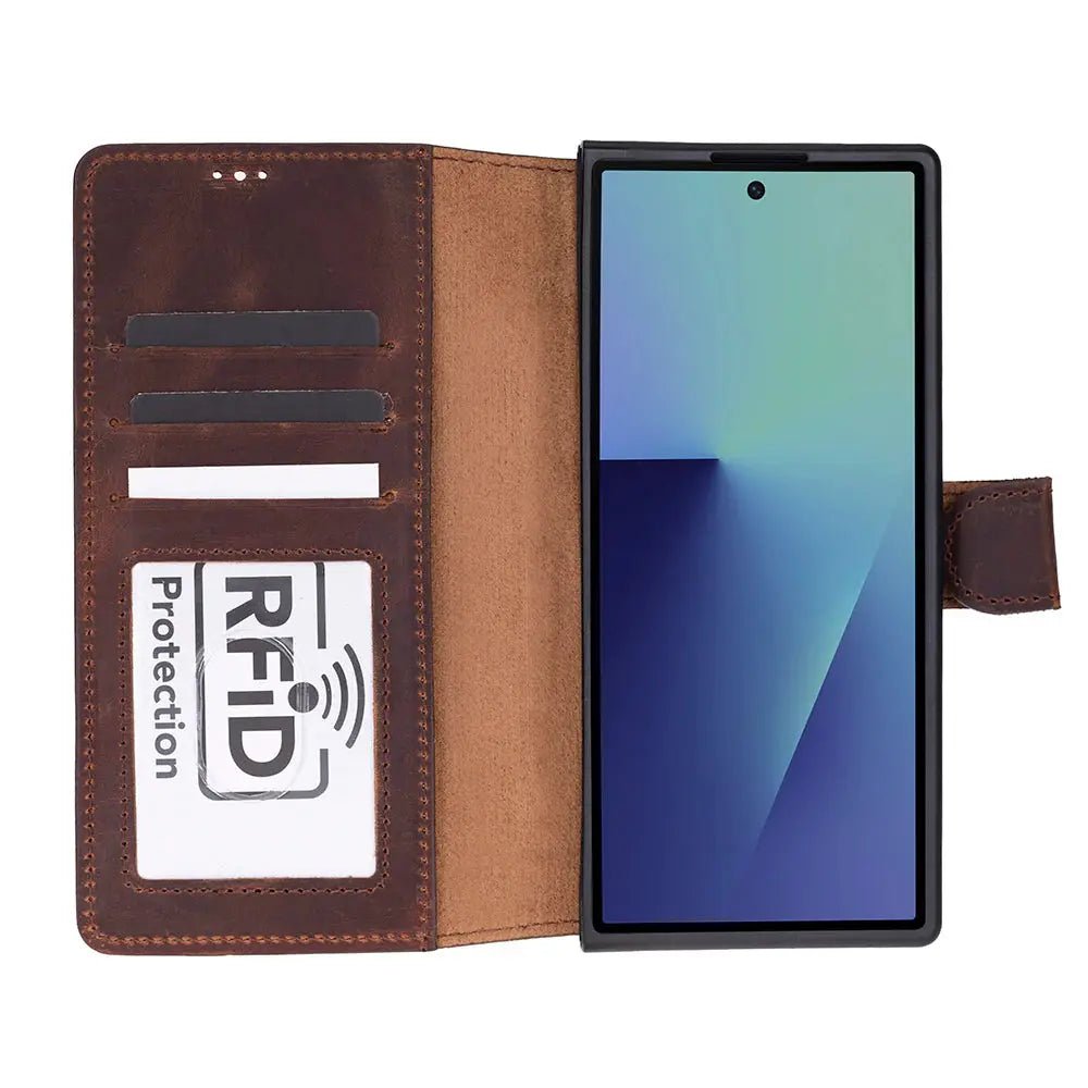 Samsung Galaxy Z Fold7 Genuine Leather Folio Wallet Case RFID – Wallet ID