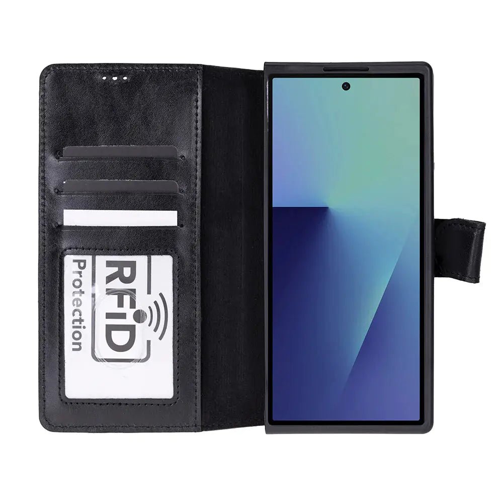 Samsung Galaxy Z Fold7 Genuine Leather Folio Wallet Case RFID – Wallet ID