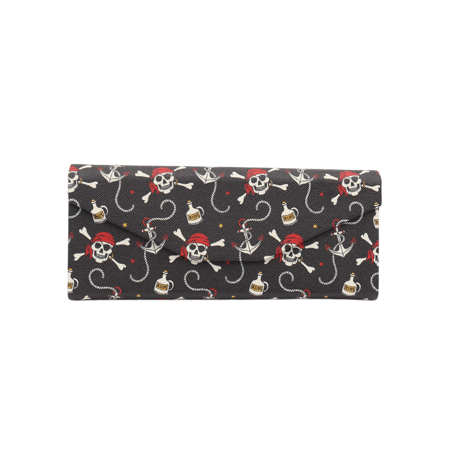 Pirate Skully / Jolly Roger Print Glasses Case - Vegan Leather Magic Folding Hard Case
